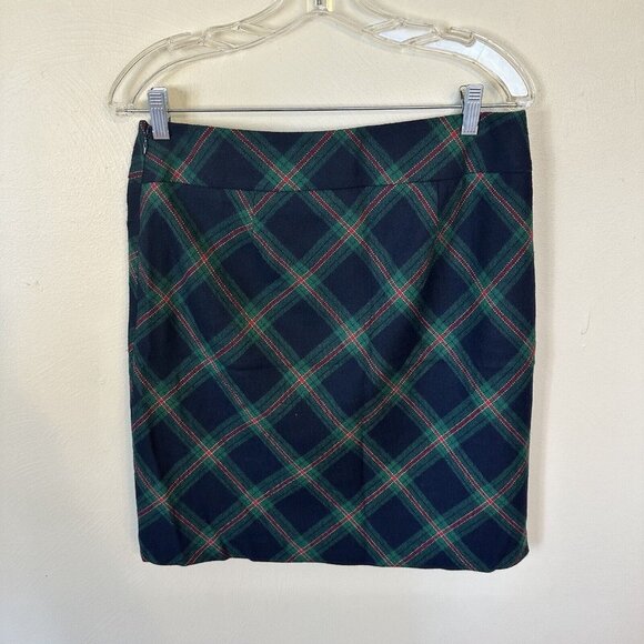 Talbots Mini Skirt Wool Blend Plaid Blue Red Size 8 Petite Work Office Fall - Picture 3 of 6